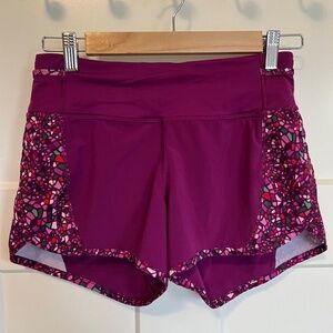 LULULEMON Women's Running Shorts, size 4, Berry with geometric print